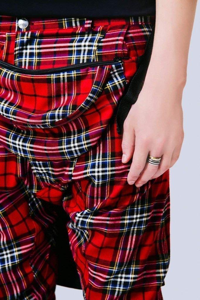 Red Tartan Clip Pants - Unisex-Long Clothing-Dark Fashion Clothing