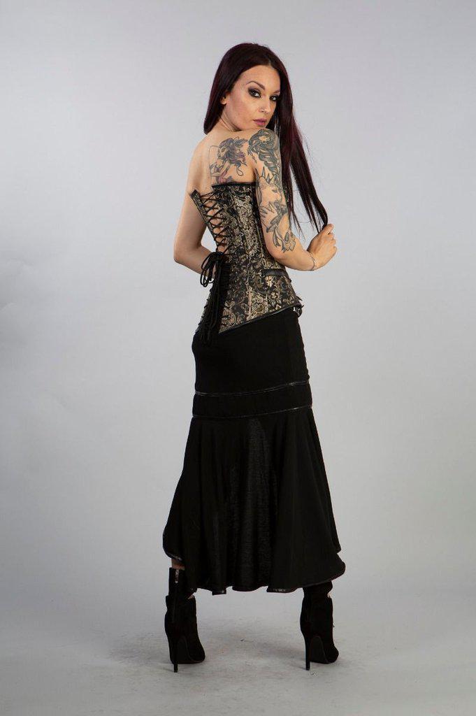 Reversible Overbust Zip Corset In Turquoise Black Jacquard And Gold King-Burleska-Dark Fashion Clothing