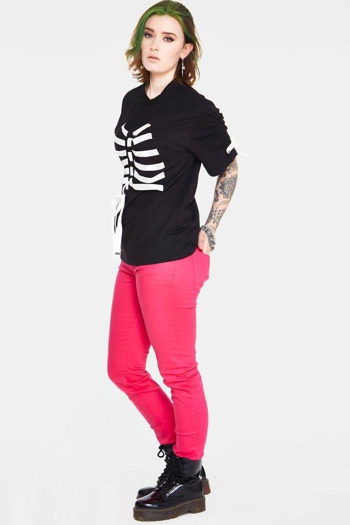 Ribbon Ribcage Longline Tee-Jawbreaker-Dark Fashion Clothing
