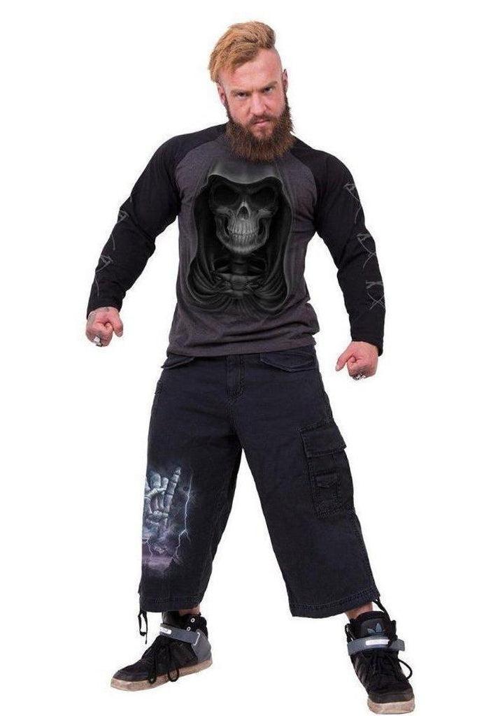 Rock Eternal - Vintage Cargo Shorts 3/4 Long Black-Spiral-Dark Fashion Clothing