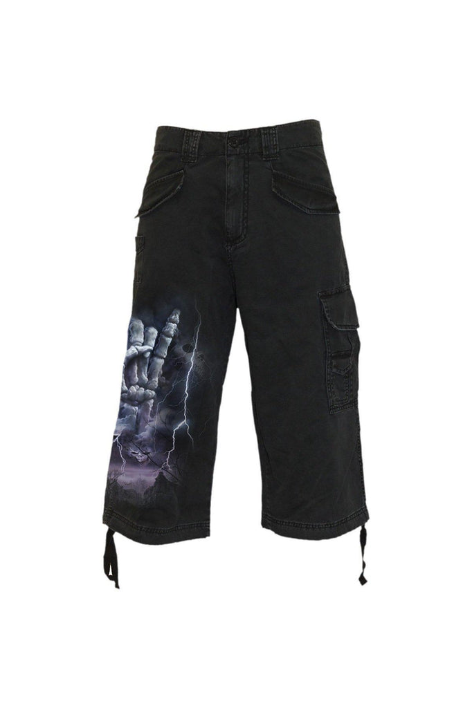 Rock Eternal - Vintage Cargo Shorts 3/4 Long Black-Spiral-Dark Fashion Clothing