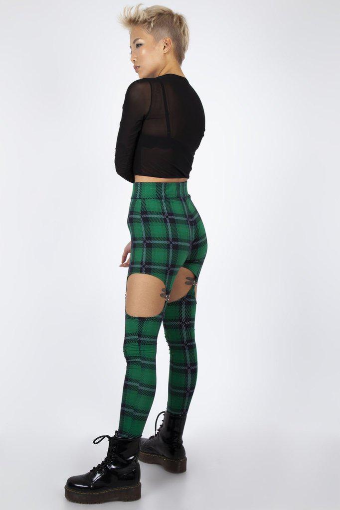 Round In Circles Plaid Harness Leggings-Jawbreaker-Dark Fashion Clothing