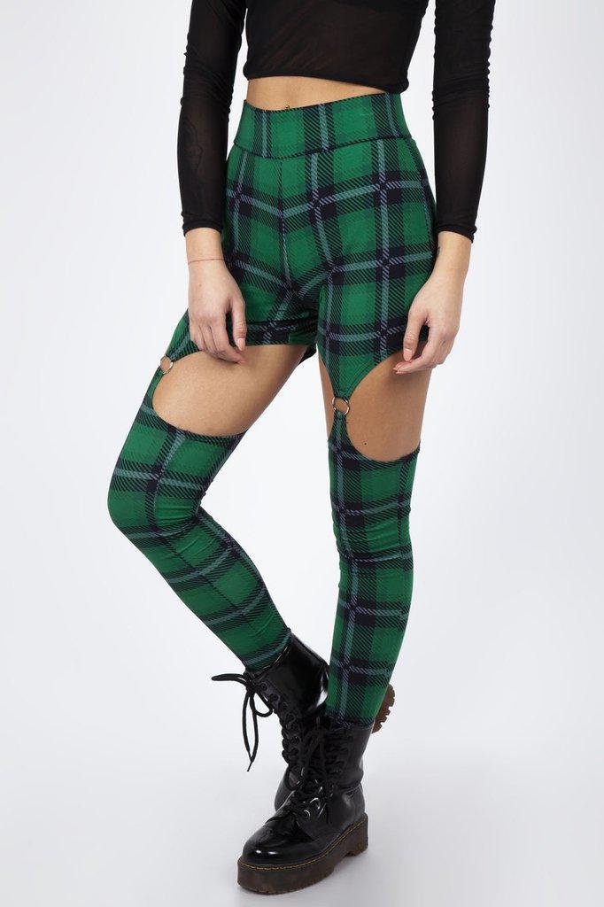 Round In Circles Plaid Harness Leggings-Jawbreaker-Dark Fashion Clothing