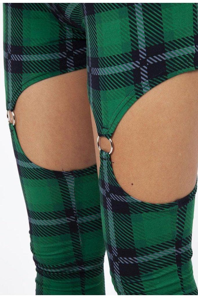 Round In Circles Plaid Harness Leggings-Jawbreaker-Dark Fashion Clothing