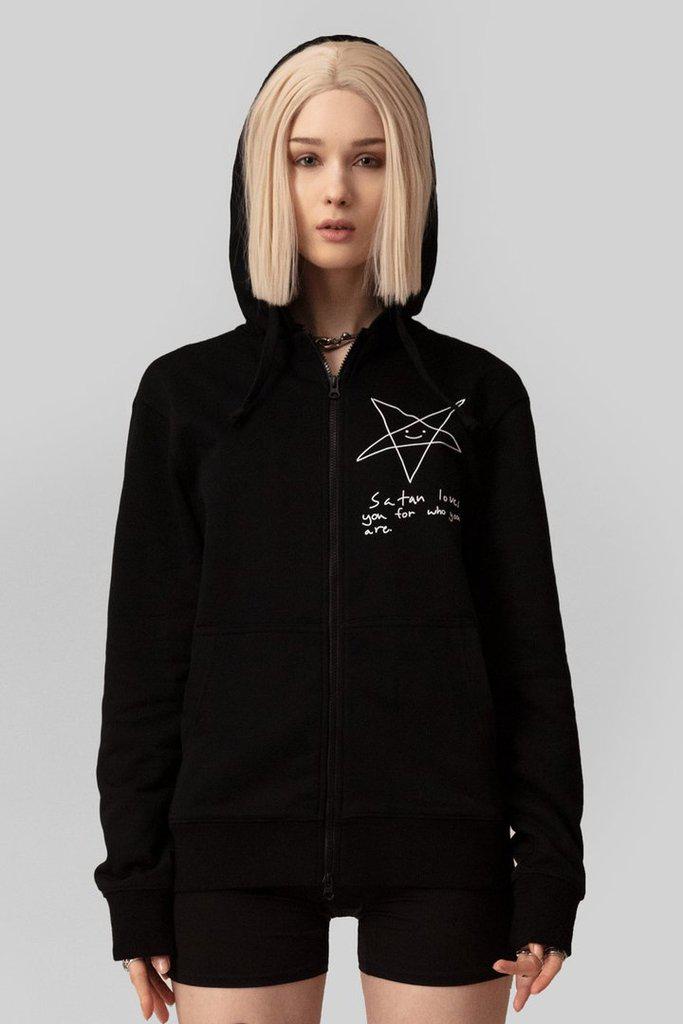 Satan Loves You Zip Hoodie - Unisex-Long Clothing-Dark Fashion Clothing