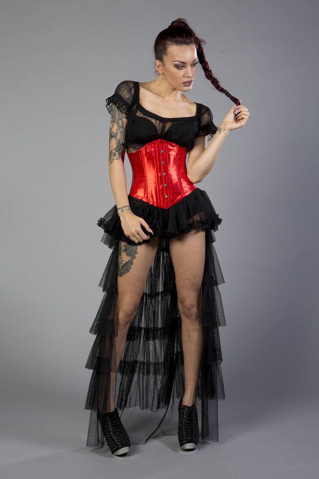Sexy Waspie Waist Cincher Corset In Satin-Burleska-Dark Fashion Clothing