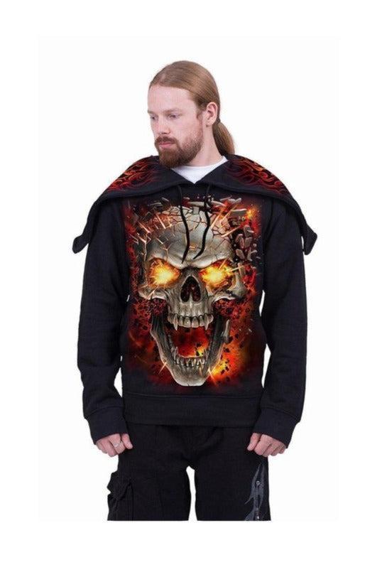 Skull Blast - Split Zip Hoody Black-Spiral-Dark Fashion Clothing