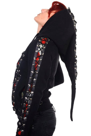 Skull Rose Corset Hoodie-Banned-Dark Fashion Clothing