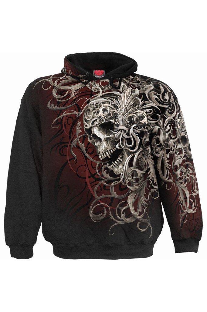 Skull Shoulder Wrap - Allover Hoody Black-Spiral-Dark Fashion Clothing