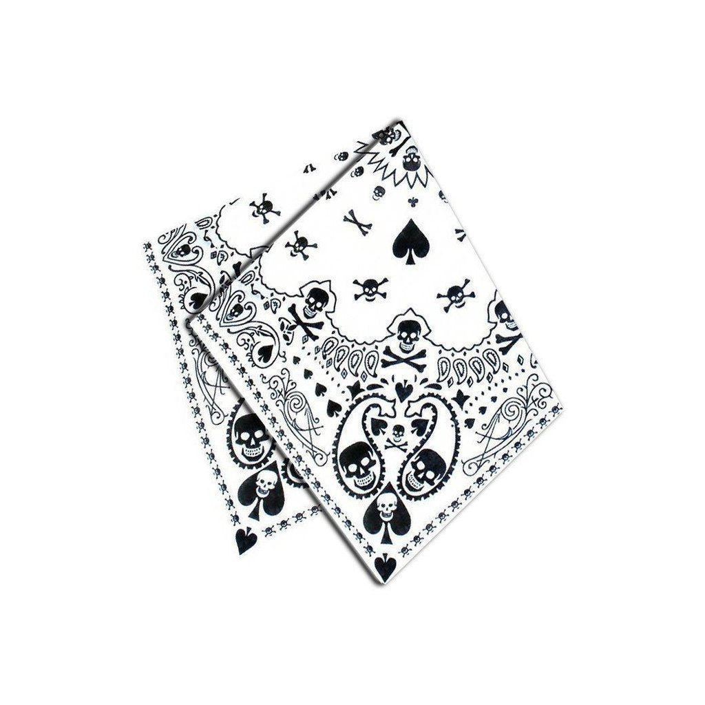 Skulls Playing Cards White Cotton Bandana - Robert-Dr Faust-Dark Fashion Clothing
