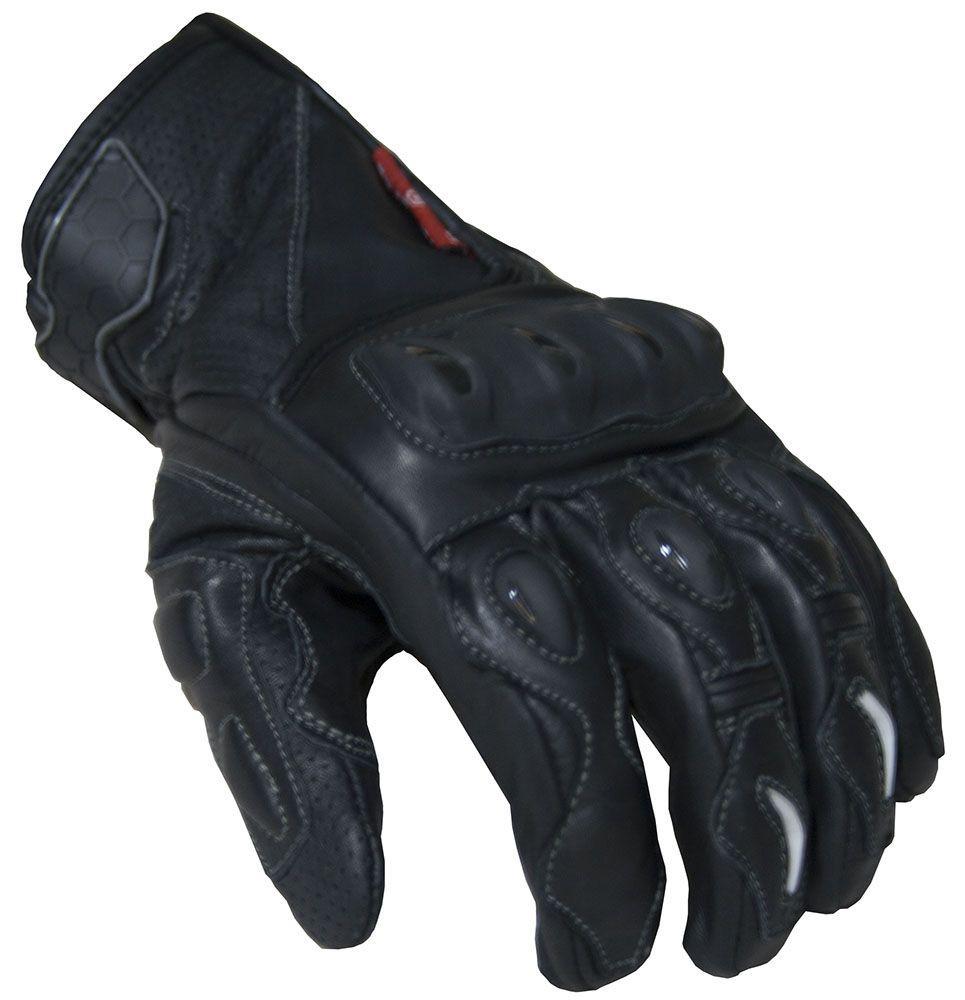 Sports Black Leather Motorcycle Gloves-Skintan Leather-Dark Fashion Clothing