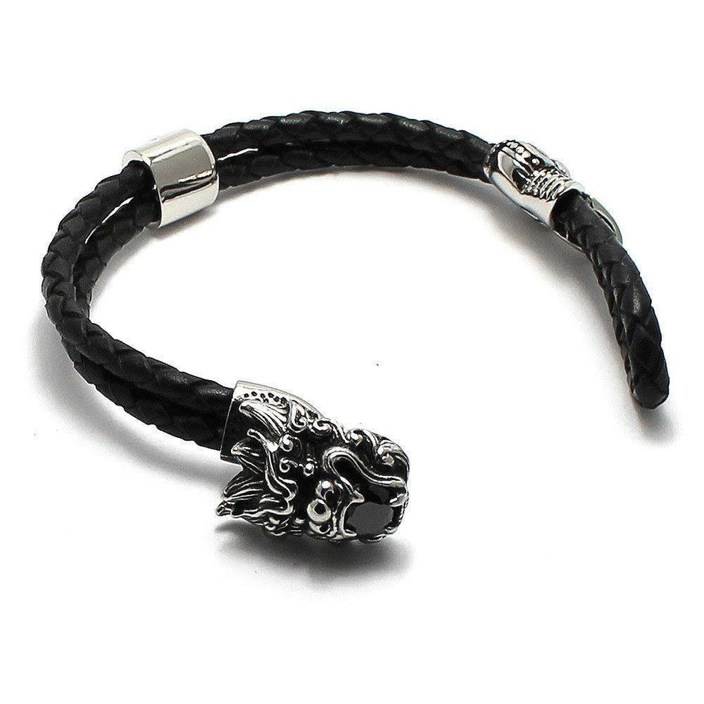 Steel and Leather Dragon Bracelet-Badboy-Dark Fashion Clothing