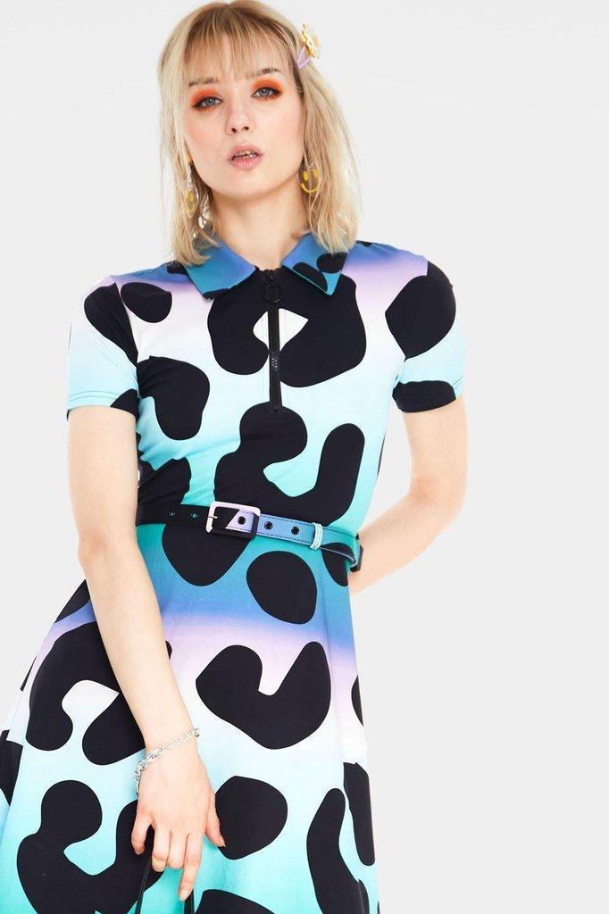 Technicoloured Leopard Skater Dress-Jawbreaker-Dark Fashion Clothing