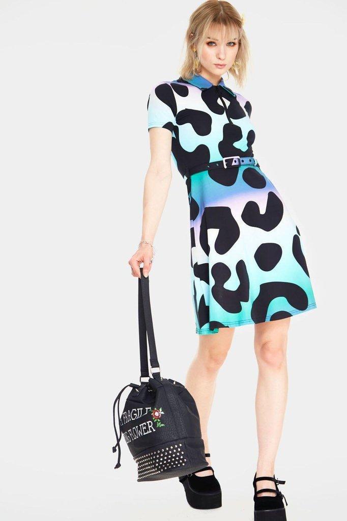 Technicoloured Leopard Skater Dress-Jawbreaker-Dark Fashion Clothing