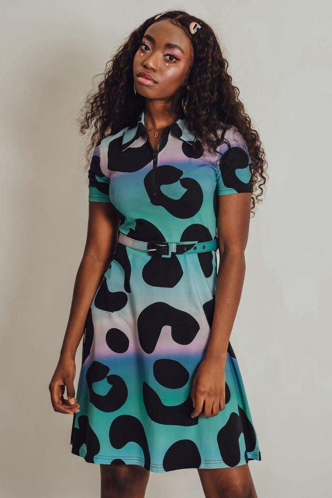 Technicoloured Leopard Skater Dress-Jawbreaker-Dark Fashion Clothing