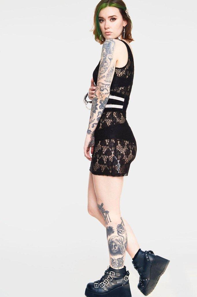 Tied Up in Lace Cross Front Dress-Jawbreaker-Dark Fashion Clothing