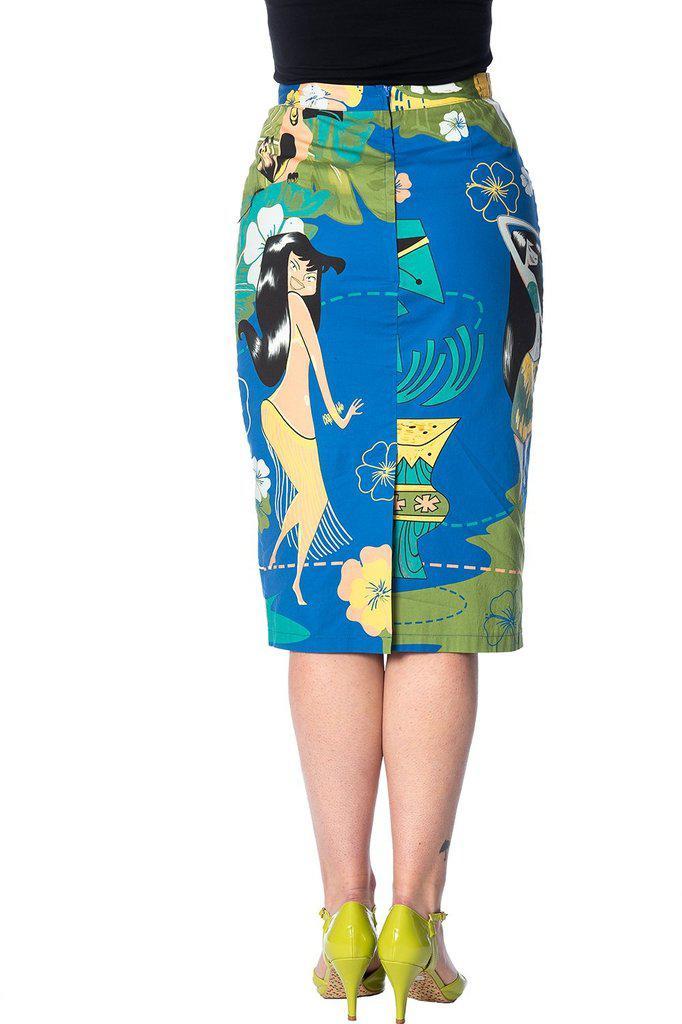 Tiki Pencil Skirt-Banned-Dark Fashion Clothing