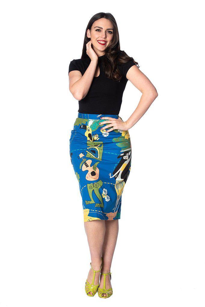 Tiki Pencil Skirt-Banned-Dark Fashion Clothing
