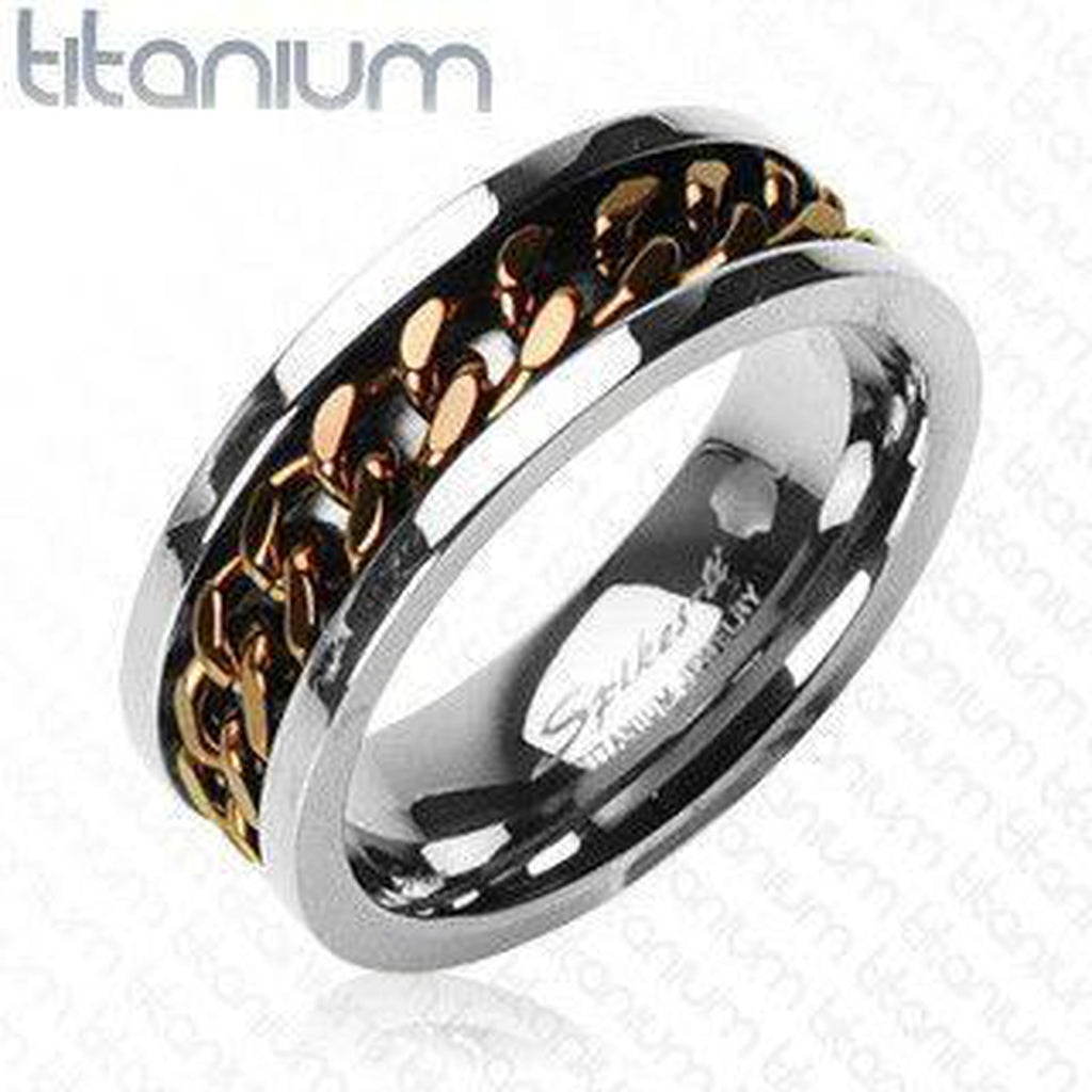 Titanium Ring With Rotating Knotwork - Coffee Colour IP Plating-Spikes-Dark Fashion Clothing
