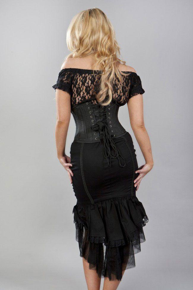 Traditional Double Steel Boned Underbust Corset In Black Taffeta-Burleska-Dark Fashion Clothing