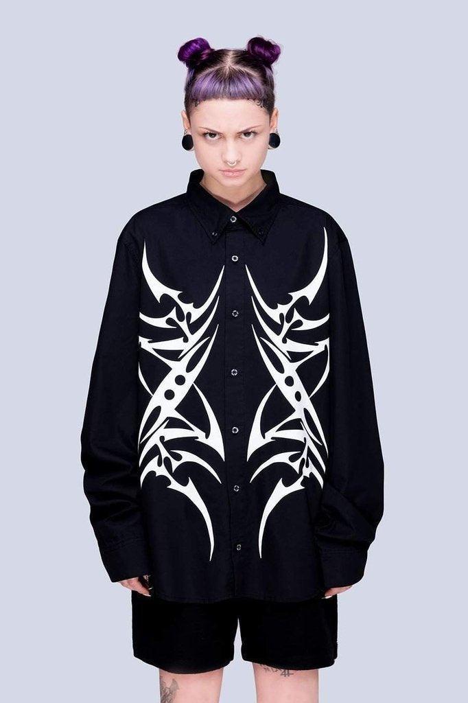 Tribal Black Shirt - Unisex-Long Clothing-Dark Fashion Clothing
