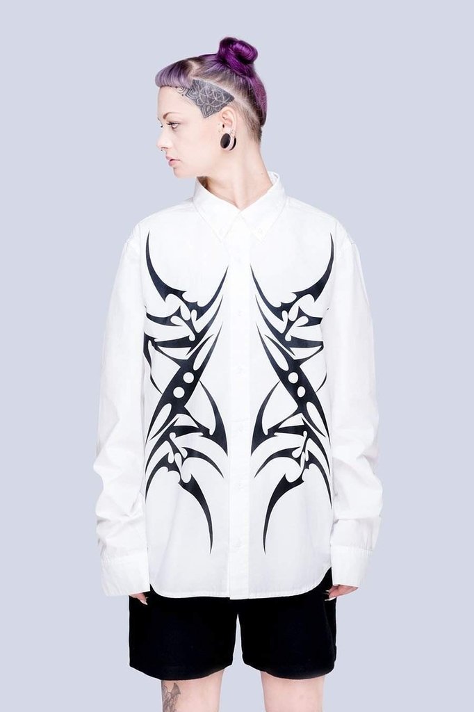 Tribal White Shirt - Unisex-Long Clothing-Dark Fashion Clothing