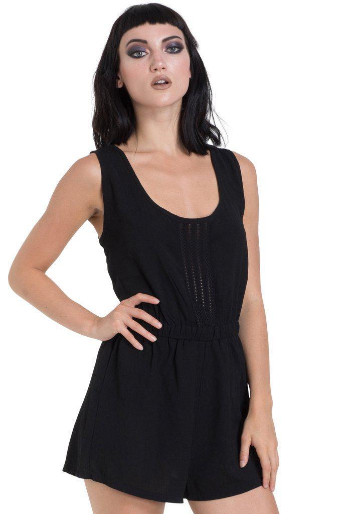 Trim And Black Crepe Playsuit-Jawbreaker-Dark Fashion Clothing