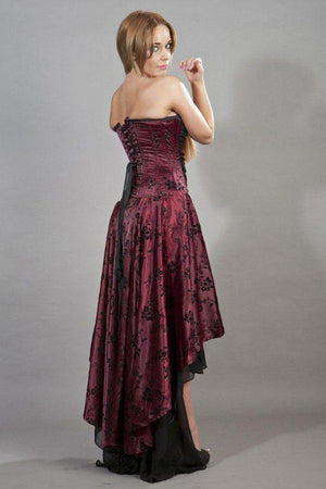 Valerie High Low Corset Dress In Satin Flock-Burleska-Dark Fashion Clothing