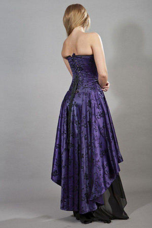 Valerie High Low Corset Dress In Satin Flock-Burleska-Dark Fashion Clothing