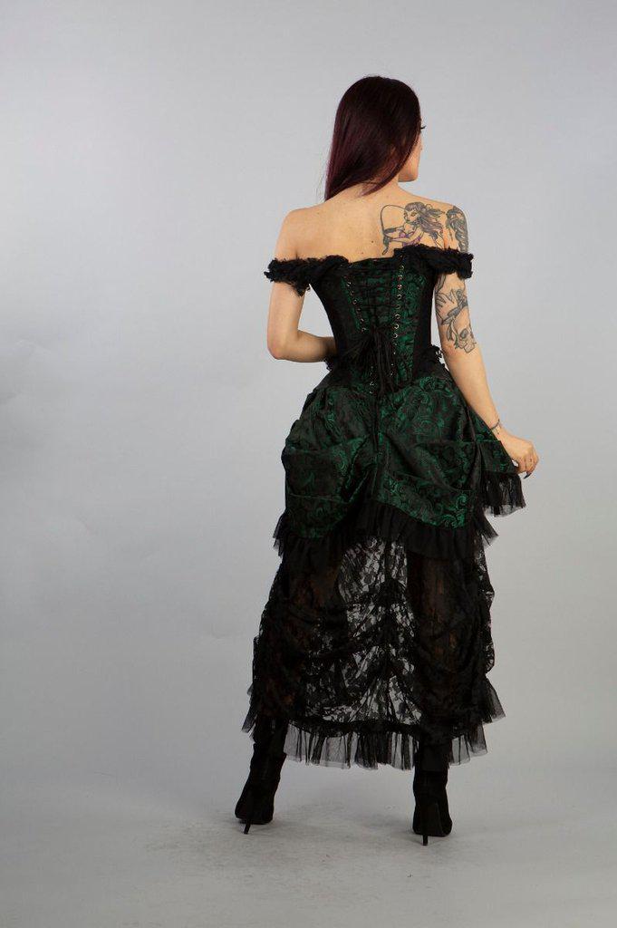 Versailles Corset Dress Green Scroll Brocade-Burleska-Dark Fashion Clothing