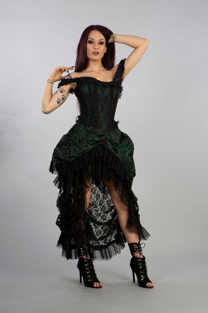 Versailles Corset Dress Green Scroll Brocade-Burleska-Dark Fashion Clothing