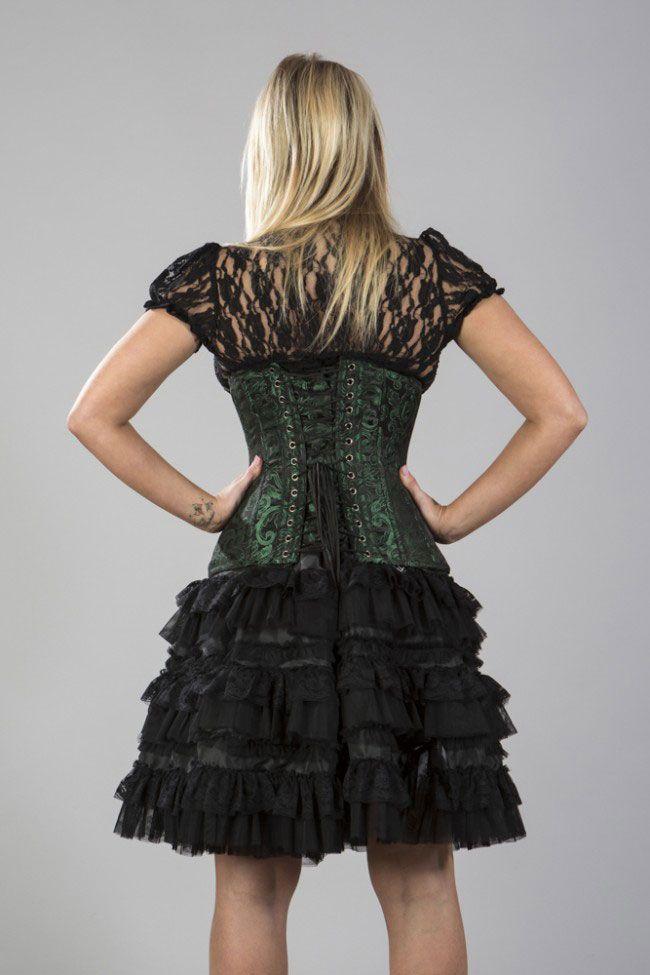 Victorian Double Steel Boned Underbust Corset In Scroll Brocade-Burleska-Dark Fashion Clothing