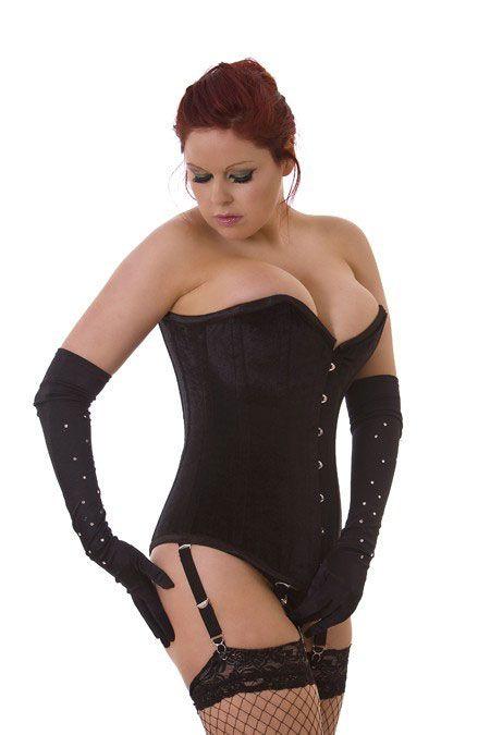Victorian Overbust Long Line Corset In Velvet-Burleska-Dark Fashion Clothing
