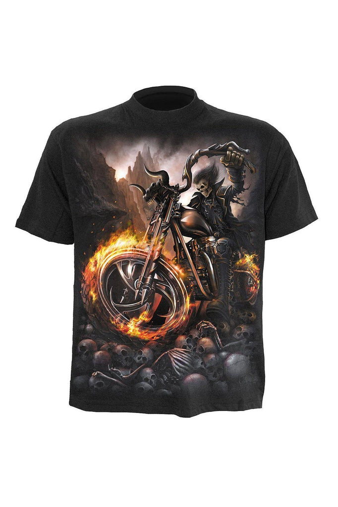 Wheels Of Fire - T-Shirt Black-Spiral-Dark Fashion Clothing