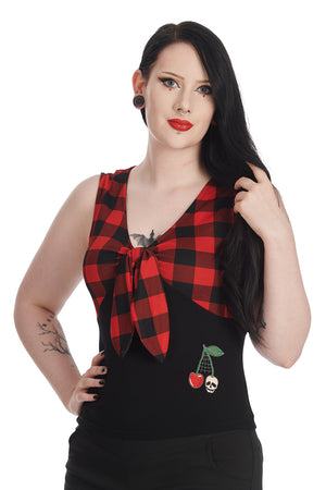 Check & Cherry Skull Top