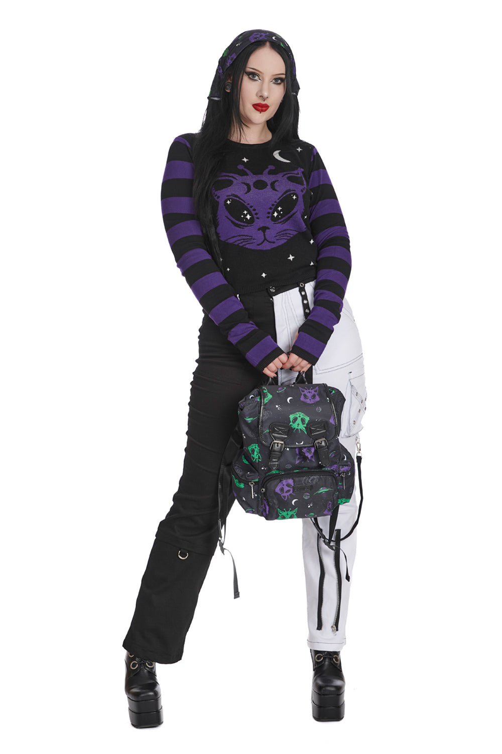 Black & Purple Alien Space Cat Jumper