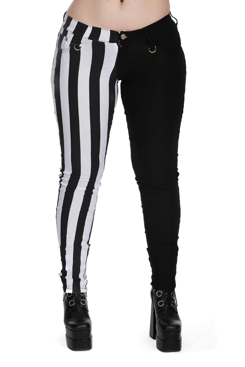 Half Black Half Striped Trousers
