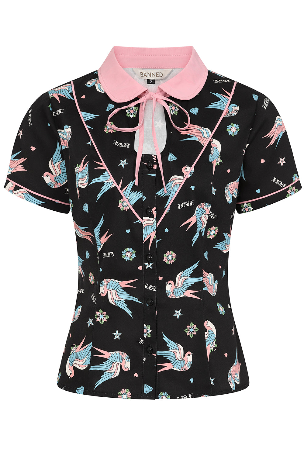 Black Marilou Swallows Contrast Collar Blouse