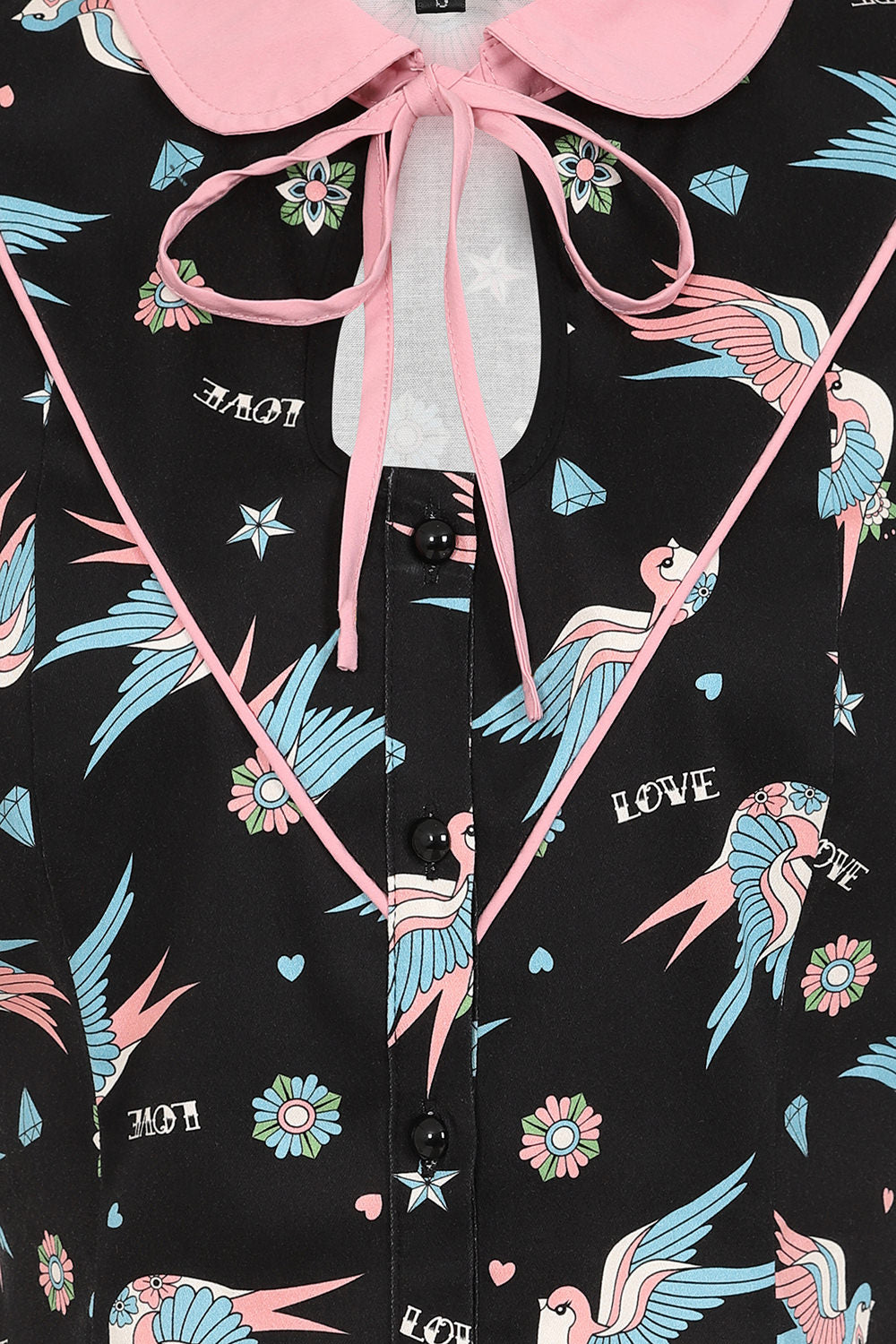 Black Marilou Swallows Contrast Collar Blouse