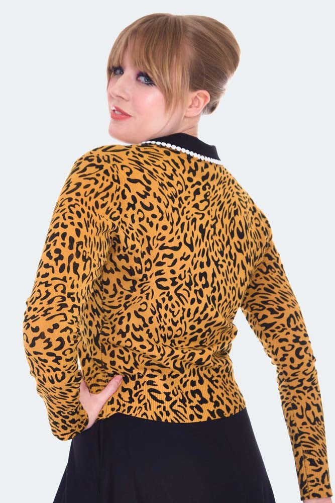 50s Mustard Leopard Print Cardigan