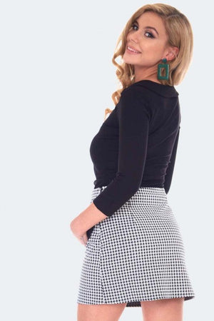 60s Retro Houndstooth Mini Skirt-Voodoo Vixen-Dark Fashion Clothing