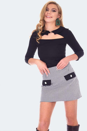 60s Retro Houndstooth Mini Skirt-Voodoo Vixen-Dark Fashion Clothing