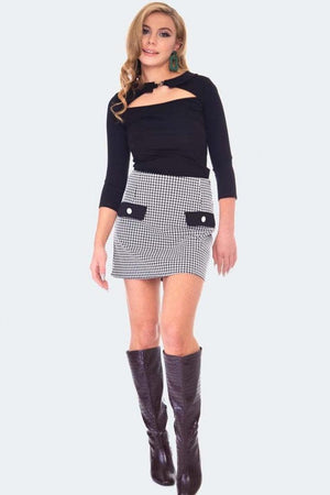 60s Retro Houndstooth Mini Skirt-Voodoo Vixen-Dark Fashion Clothing