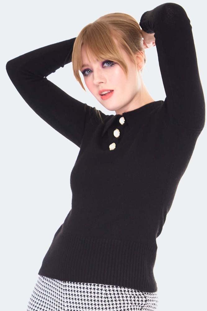 60s Style Polo Collar Sweater-Voodoo Vixen-Dark Fashion Clothing