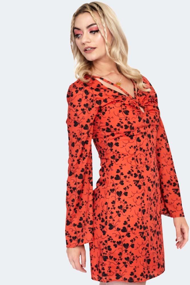 60s Bleeding Hearts Print Flare Sleeve Mini Dress by Voodoo Vixen - Dark Fashion Clothing 60s Bleeding Hearts Print Flare Sleeve Mini Dress by Voodoo Vixen - Dark Fashion Clothing