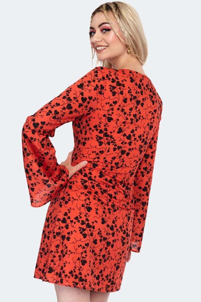 60s Bleeding Hearts Print Flare Sleeve Mini Dress by Voodoo Vixen - Dark Fashion Clothing 60s Bleeding Hearts Print Flare Sleeve Mini Dress by Voodoo Vixen - Dark Fashion Clothing
