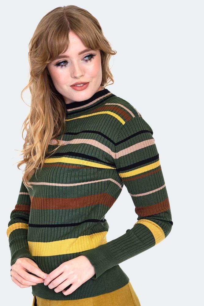 70s Green Stripe Sweater