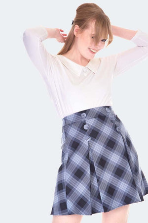 Button Detail Grey Tartan Skirt-Voodoo Vixen-Dark Fashion Clothing
