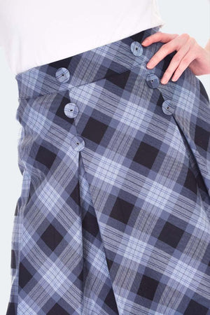 Button Detail Grey Tartan Skirt-Voodoo Vixen-Dark Fashion Clothing