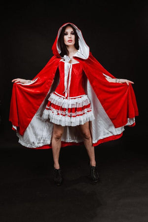 Cape In Red Velvet White Lining-Burleska-Dark Fashion Clothing